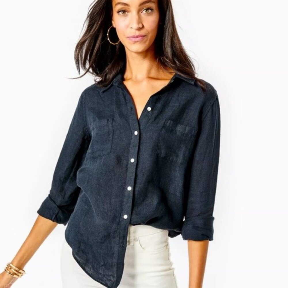 HTF NWT Lilly Pulitzer Linen Sea View in Black